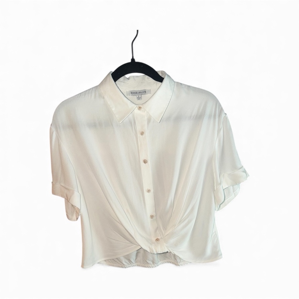 Rose & Olive Cream Button-Down crop Shirt small